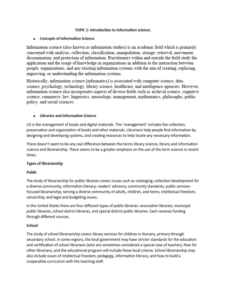 Topic 1 | PDF | Information Science | Libraries