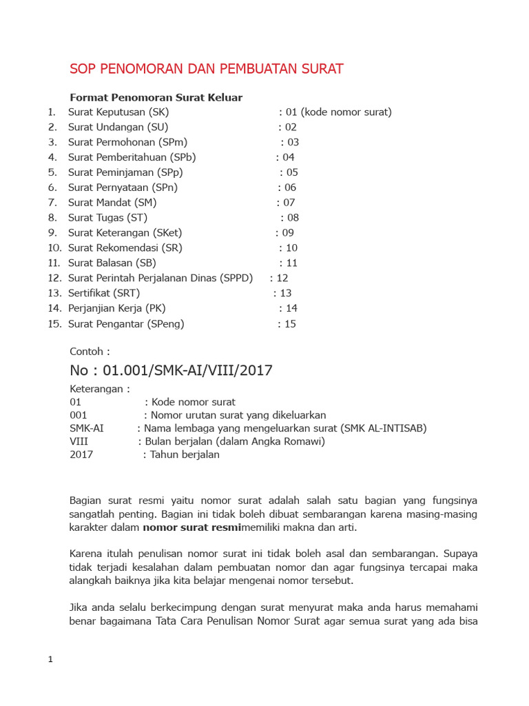 Aturan Penomoran Surat Resmi | PDF