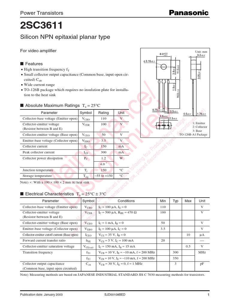 C3611-Panasonic Semiconductor | PDF | Bipolar Junction Transistor ...