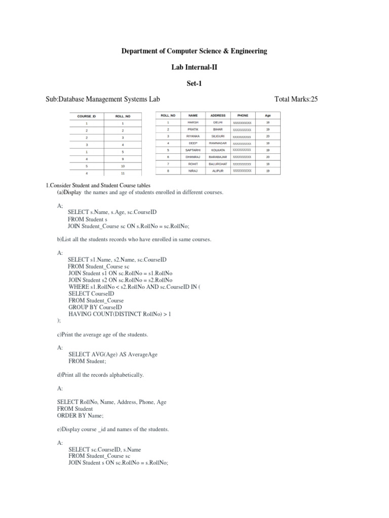 Database Management Systems Lab Exercises | PDF | Sql | Information ...