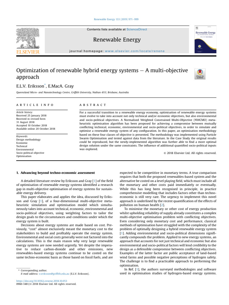 Multi-Objective Optimization of Hybrid Energy Systems | PDF ...