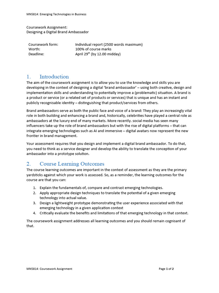 MN5814 Assignment Brief | PDF | Brand | Prototype