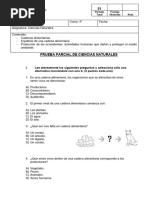 Prueba Parcial 2 Ciencias Naturales 4°