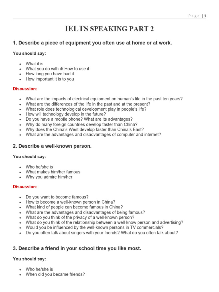 IELTS Speaking Part 2 Topics Guide | PDF | News | English Language