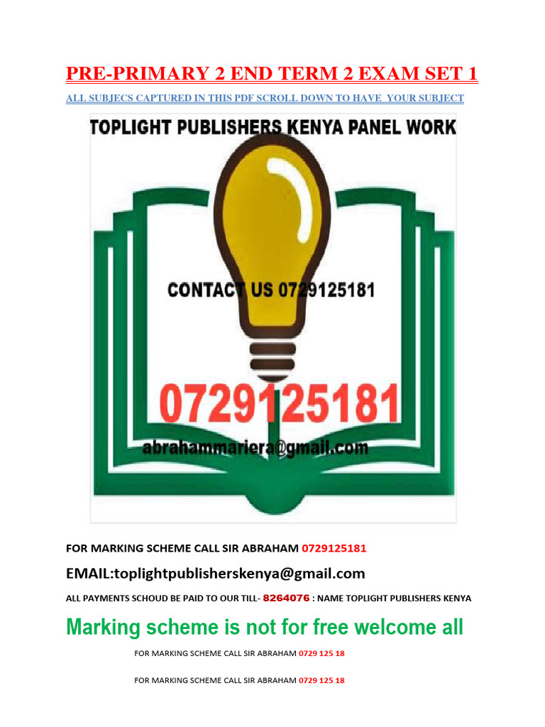 Pre Primary 2 End Term 2 Exam Set 1 Pdf