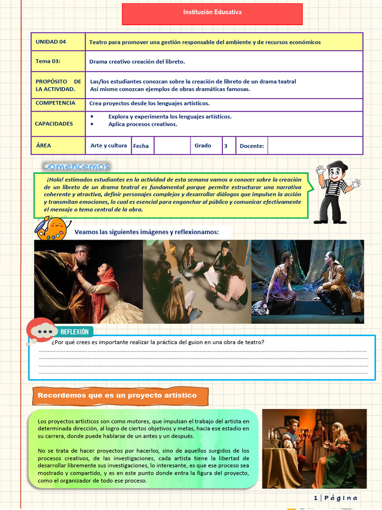3º4º Arte y Cultura UNIDAD 04-TEMA 03 | PDF | Teatro | Trama (narrativa)