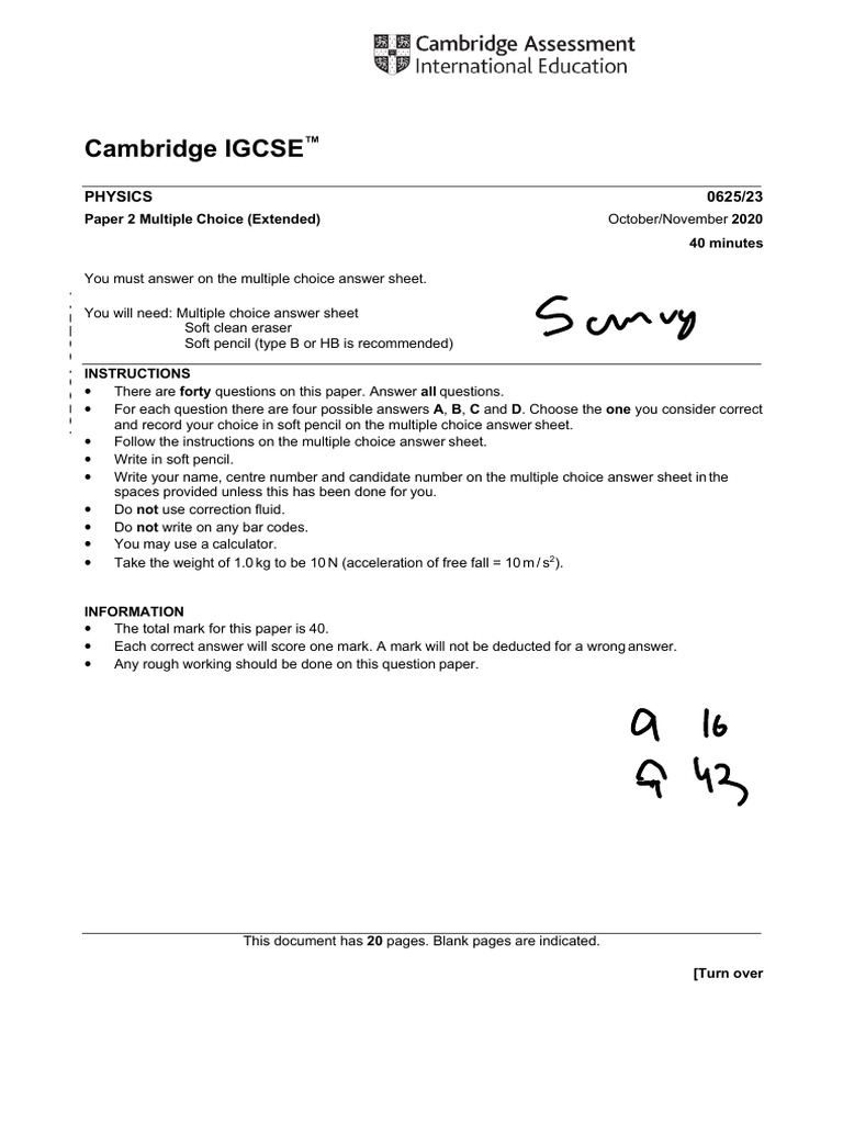 Cambridge IGCSE Physics Paper 2 MCQ | PDF | Mass | Radioactive Decay