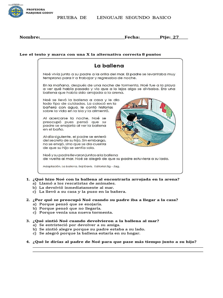 Prueba de Lenguaje Segundo Básico | PDF