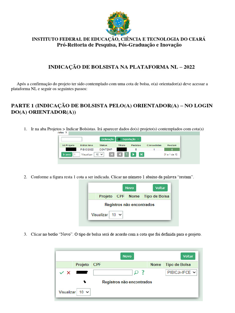 Indicação de Bolsista na Plataforma NL | PDF | Carreira e Crescimento ...