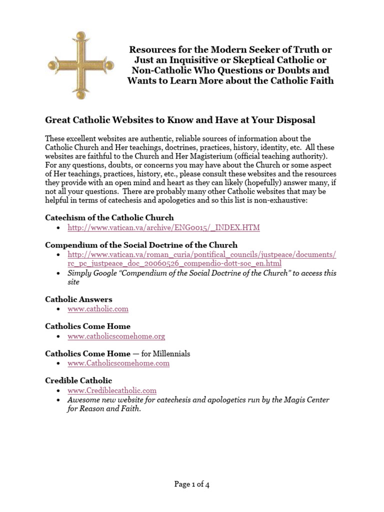 Essential Catholic Resources Online | PDF | Catechism | Faith