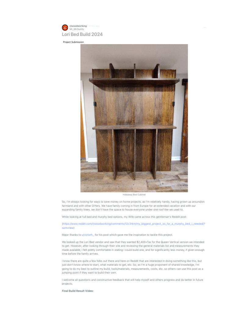 Lori Bed Build 2024: R:woodworking | PDF | Cabinetry | Woodworking