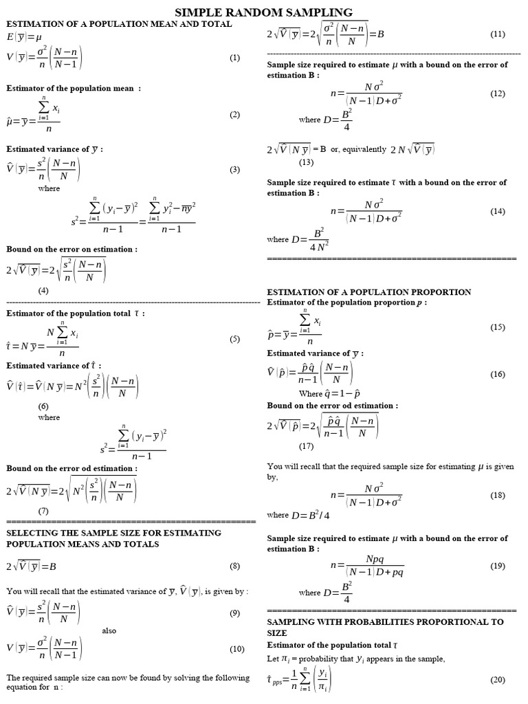 RUMUS TEKSAM (Simple Random Sampling Dan Stratified) | PDF | Sample ...