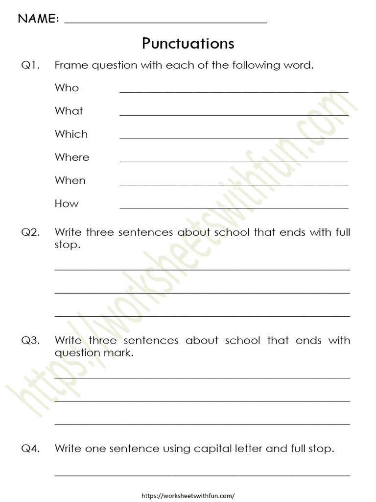 Punctuations Worksheet 1 PDF