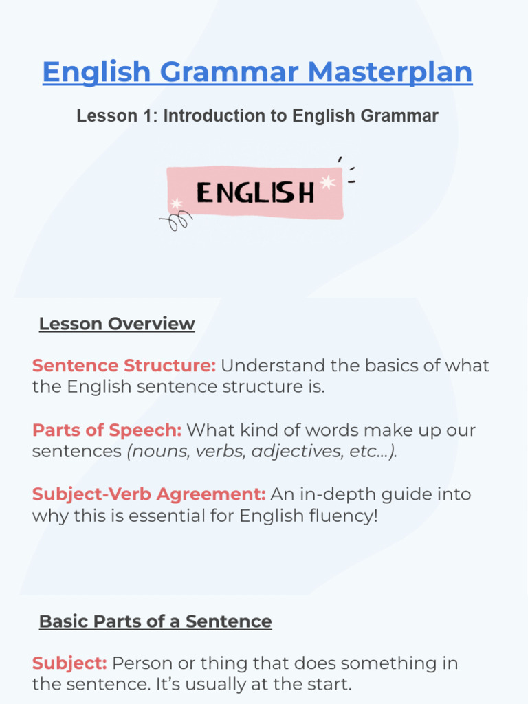 Lesson+1 +Introduction+to+English+Grammar | PDF | Grammatical Number | Verb