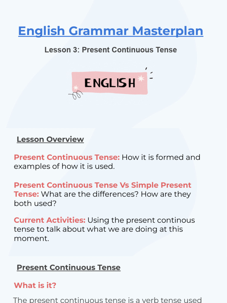 Lesson+3 +Present+Continuous+Tense | PDF | Grammatical Tense | Verb