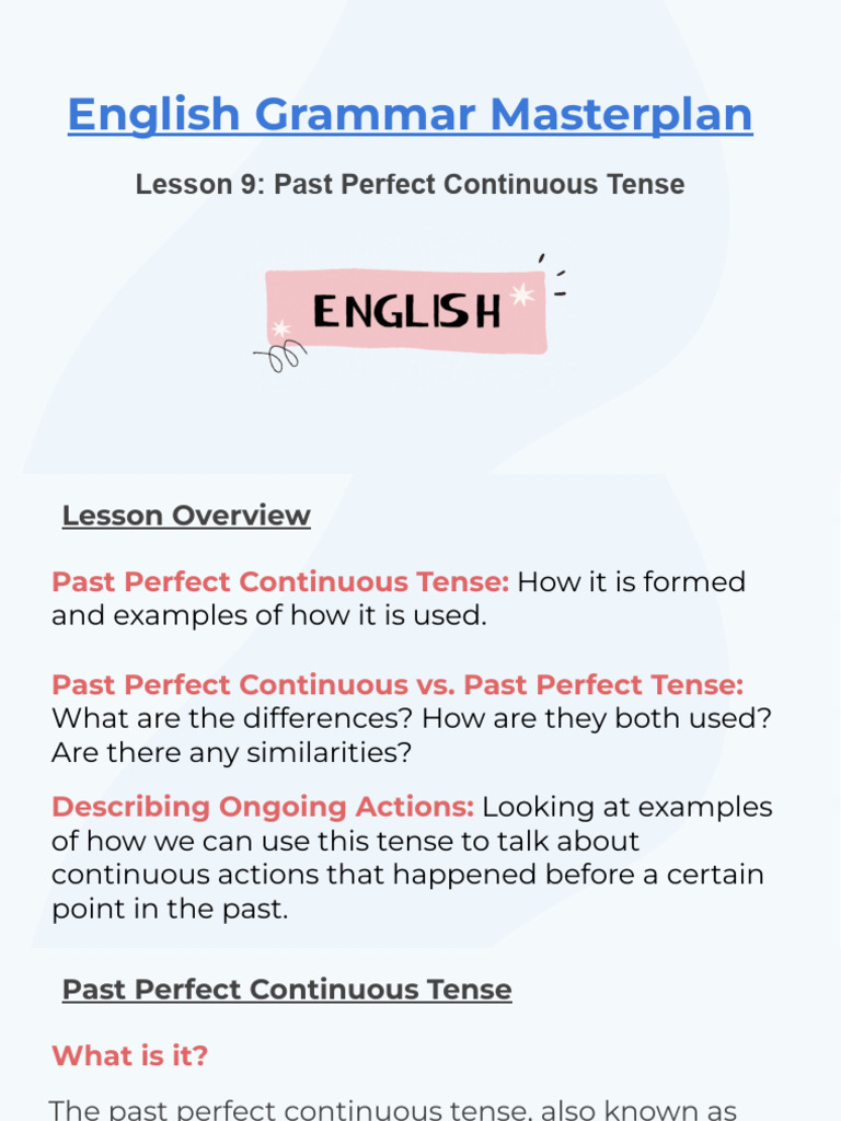 Lesson+9 +Past+Perfect+Continuous+Tense | PDF | Perfect (Grammar ...