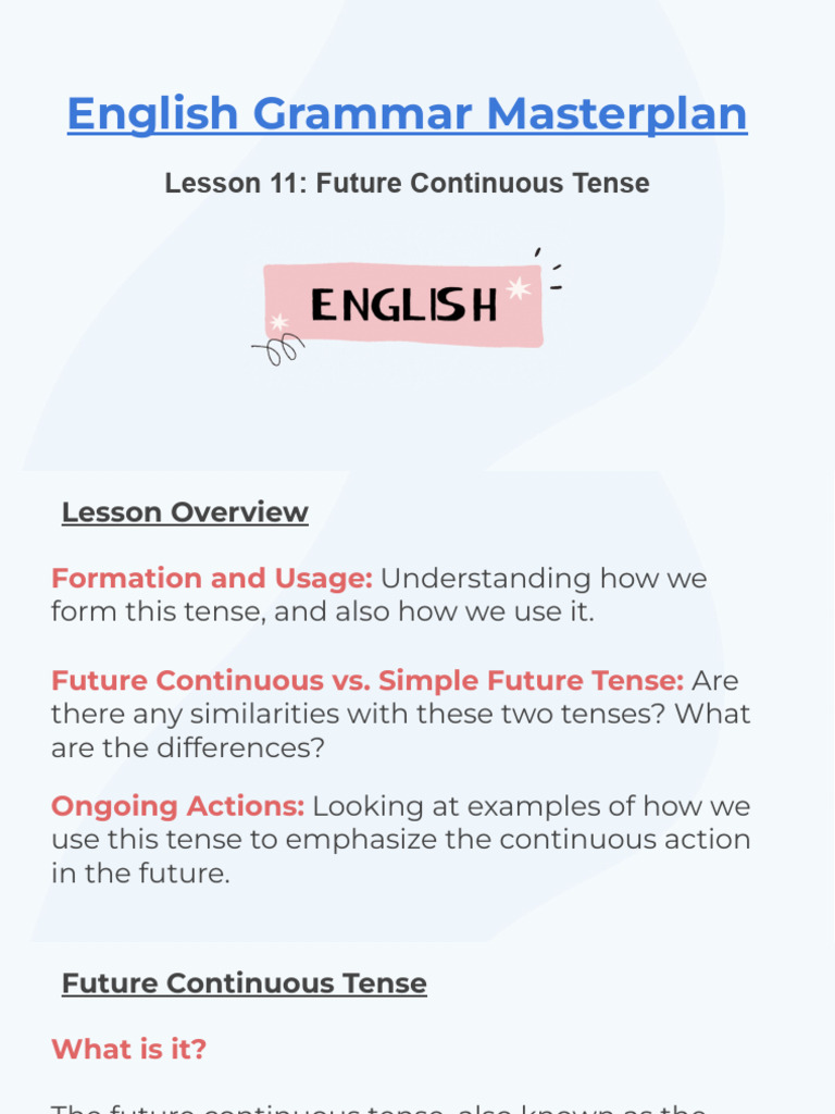 Lesson+11 +Future+Continuous+Tense | PDF | Grammatical Tense | Verb