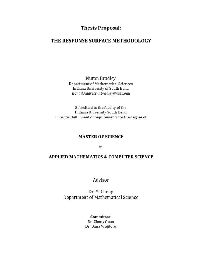 Thesis Proposal: The Response Surface Methodology | PDF | Mathematical ...