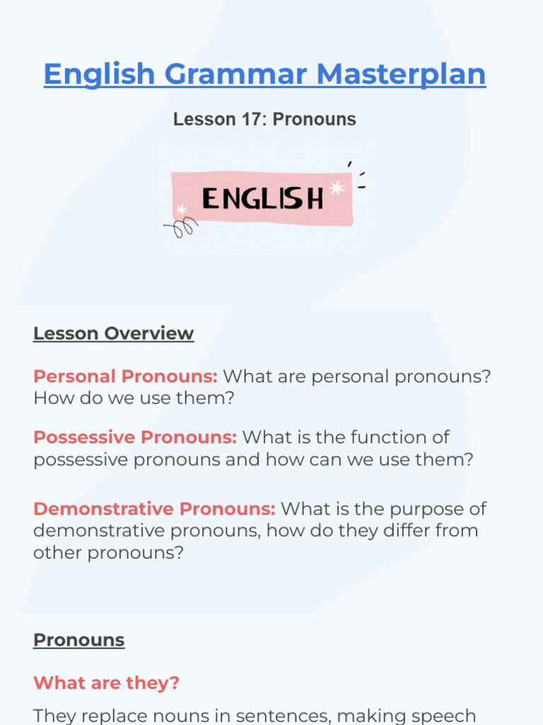 Lesson+17 +pronouns | PDF | Pronoun | Grammatical Number