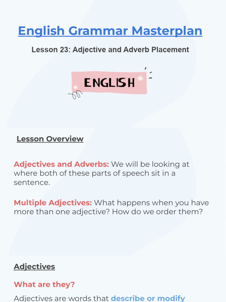 Lesson+23 +Adjective+and+Adverb+Placement | PDF | Adverb | Adjective