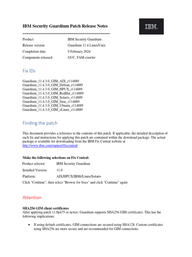 Guardium UnixLinux 11.4.3.0 r114889 Release Notes | PDF | Computer ...
