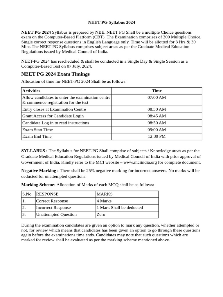 NEET PG 2024 Exam Guide | PDF | Vocational Education | Student ...
