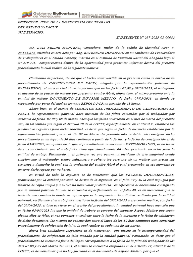 Impugnación de Calificación de Falta Laboral | PDF | Finanzas y dinero ...
