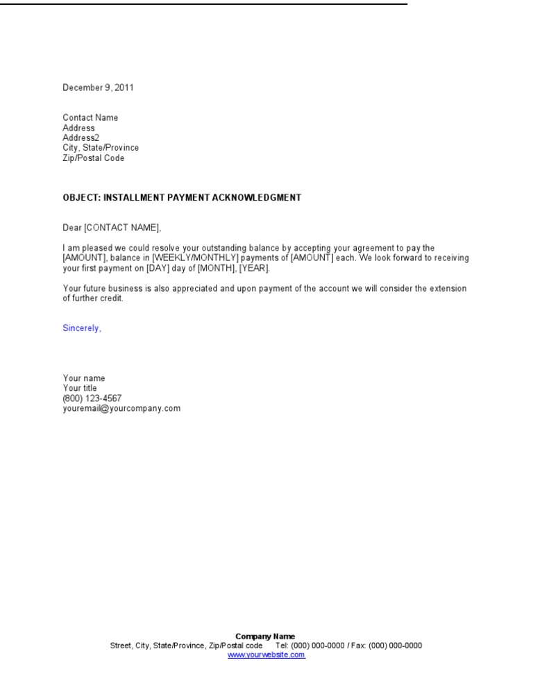 Installment Payment Acknowledgment Letter | PDF | Law