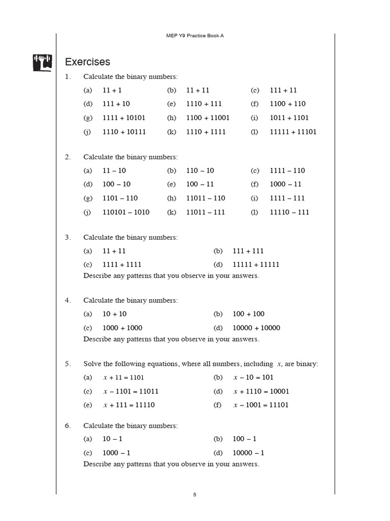 Adding and Subtracting Binary Numbers Questions | PDF | Decimal ...