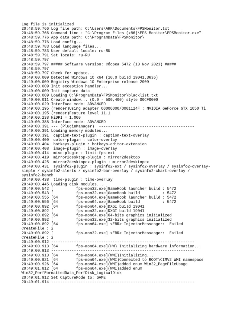 FPS Monitor Log Initialization Details | PDF | Graphics Processing Unit ...