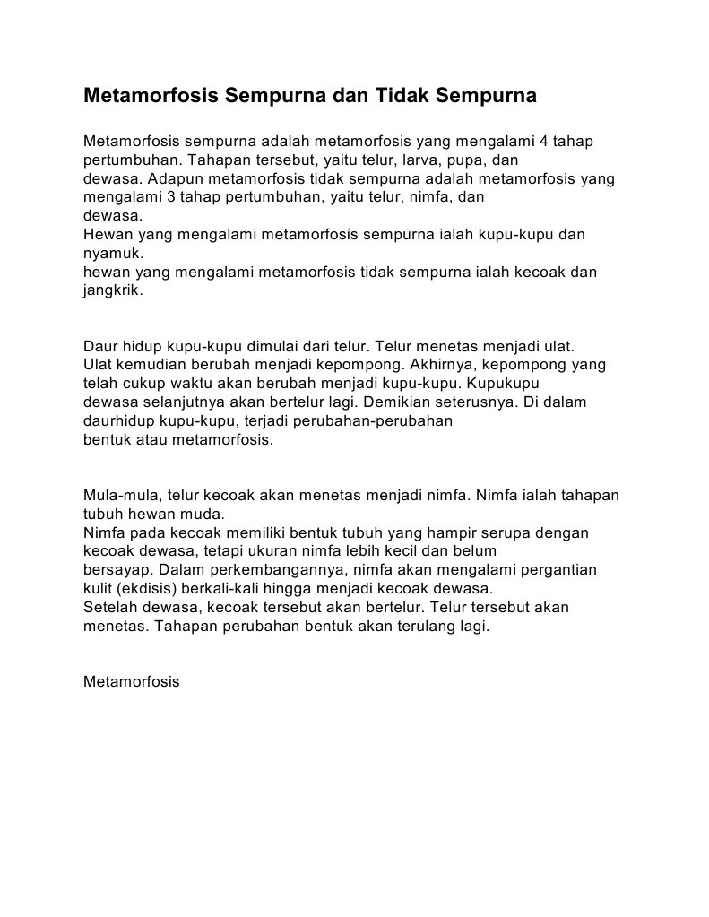 Metamorfosis Sempurna Dan Tidak Sempurna