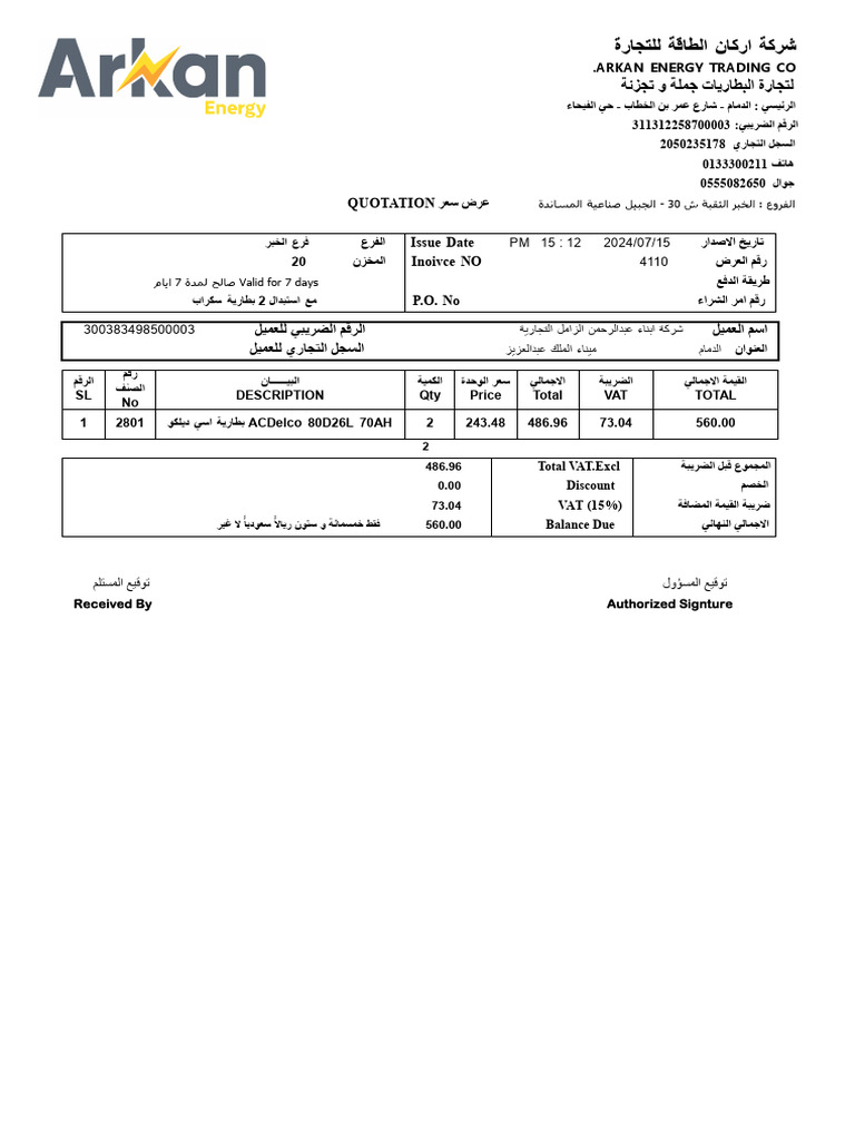 ع ر ض س ع ر Quotation تا ر ي خ ا ﻻ ص د ا ر Issue Date ر ق م ا ل ع ر ض ...