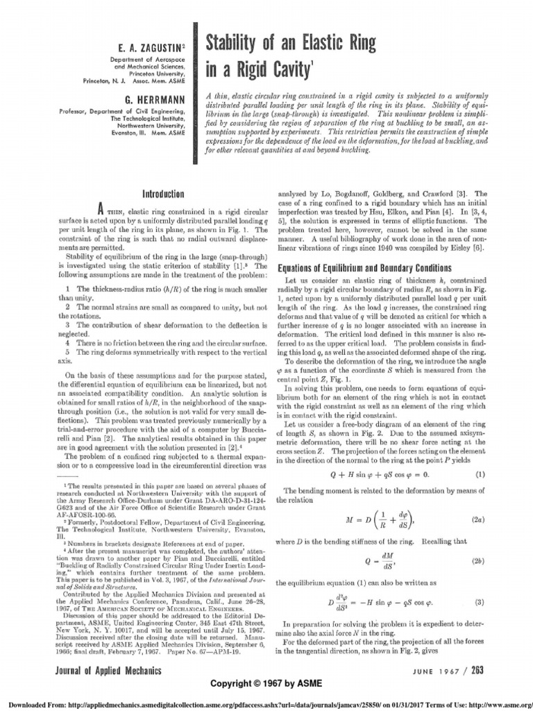 1967 - Stability of An Elastic Ring in A Rigid Cavity | PDF | Classical ...