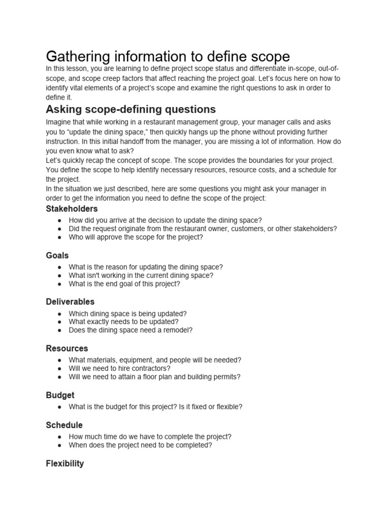 Gathering Information To Define Scope | PDF | Business | Art