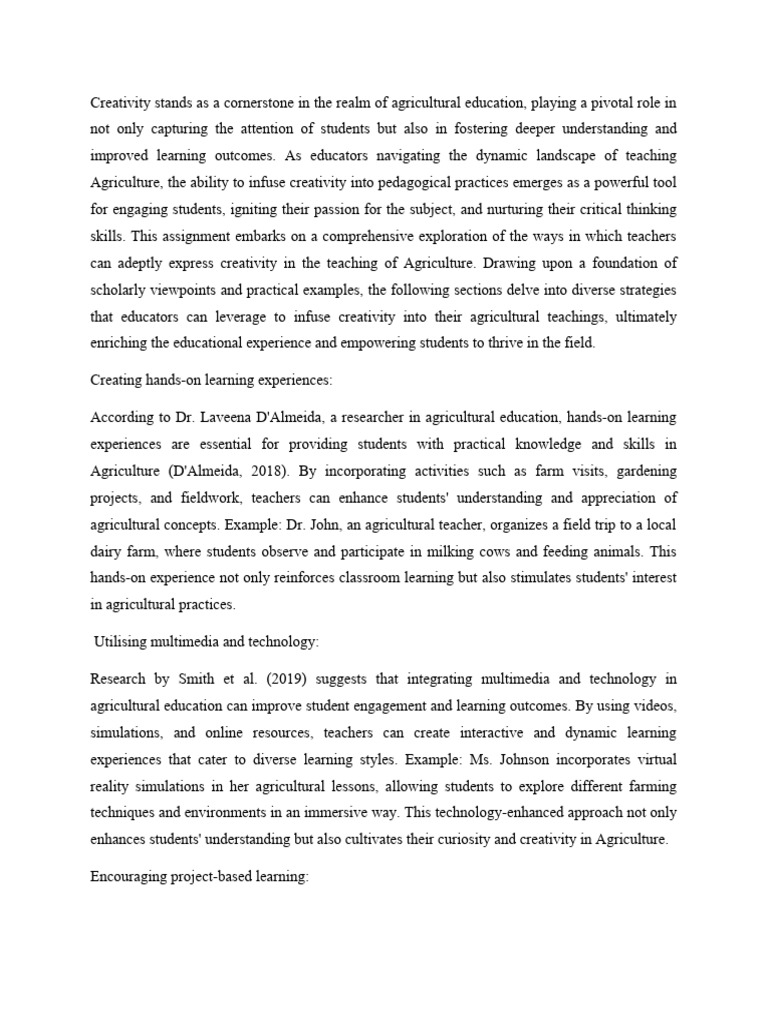 Creativity Is A Crucial Element in The Teaching of Agriculture | PDF ...