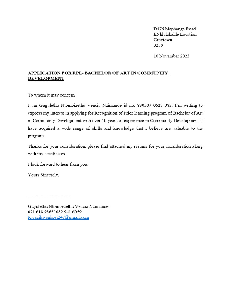 RPL Application: Community Development | PDF