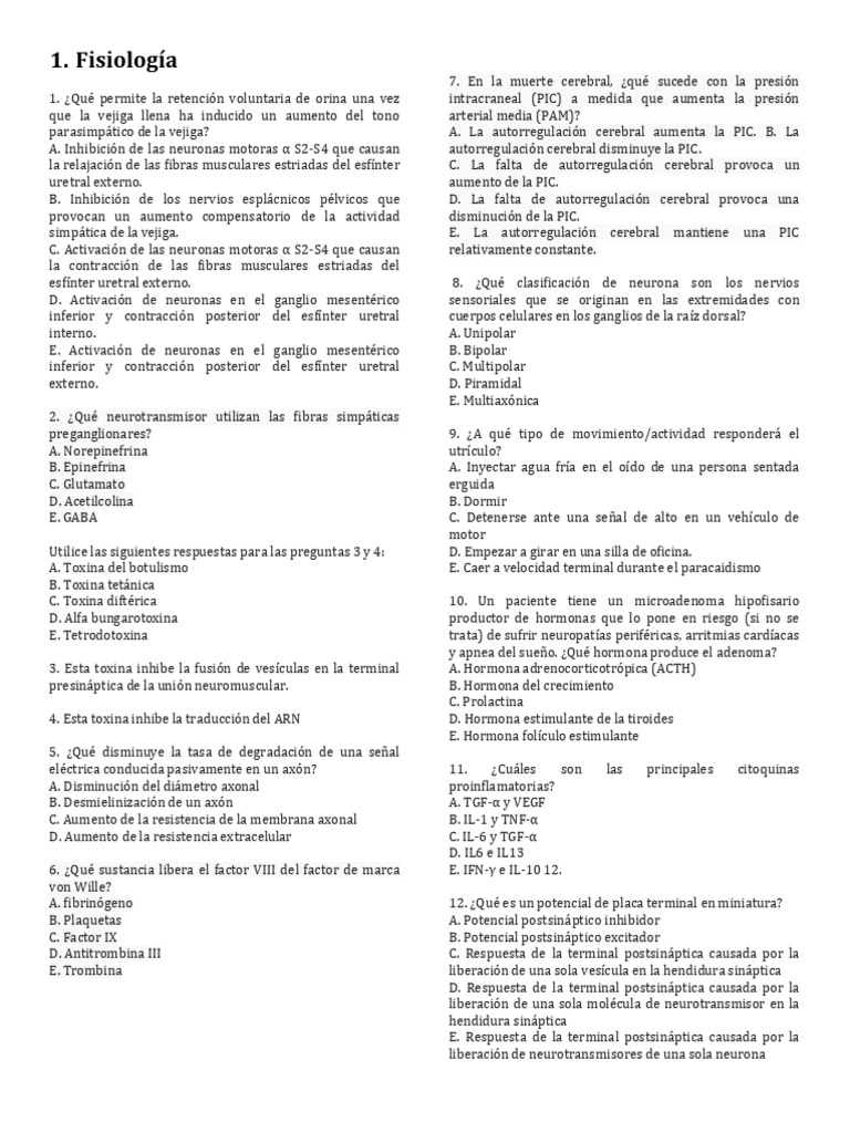 Fisiologia Preguntas | PDF | Sinapsis | Potencial de acción