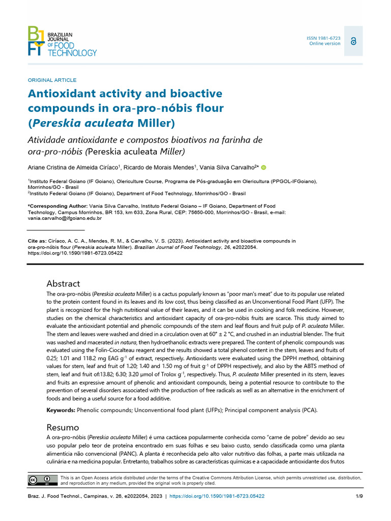 Antioxidants in Ora-Pro-Nóbis Flour | PDF | Polyphenol | Antioxidant