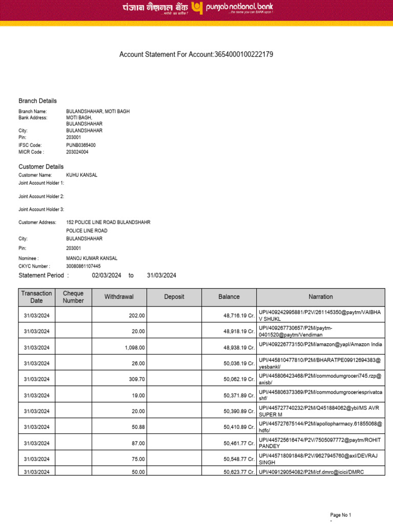 March 2024 Account Statement | PDF | Cheque | Banks