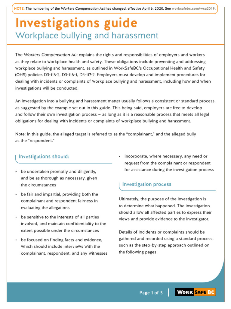 Workplace Bullying Investigation Guide | PDF | Bullying | Harassment