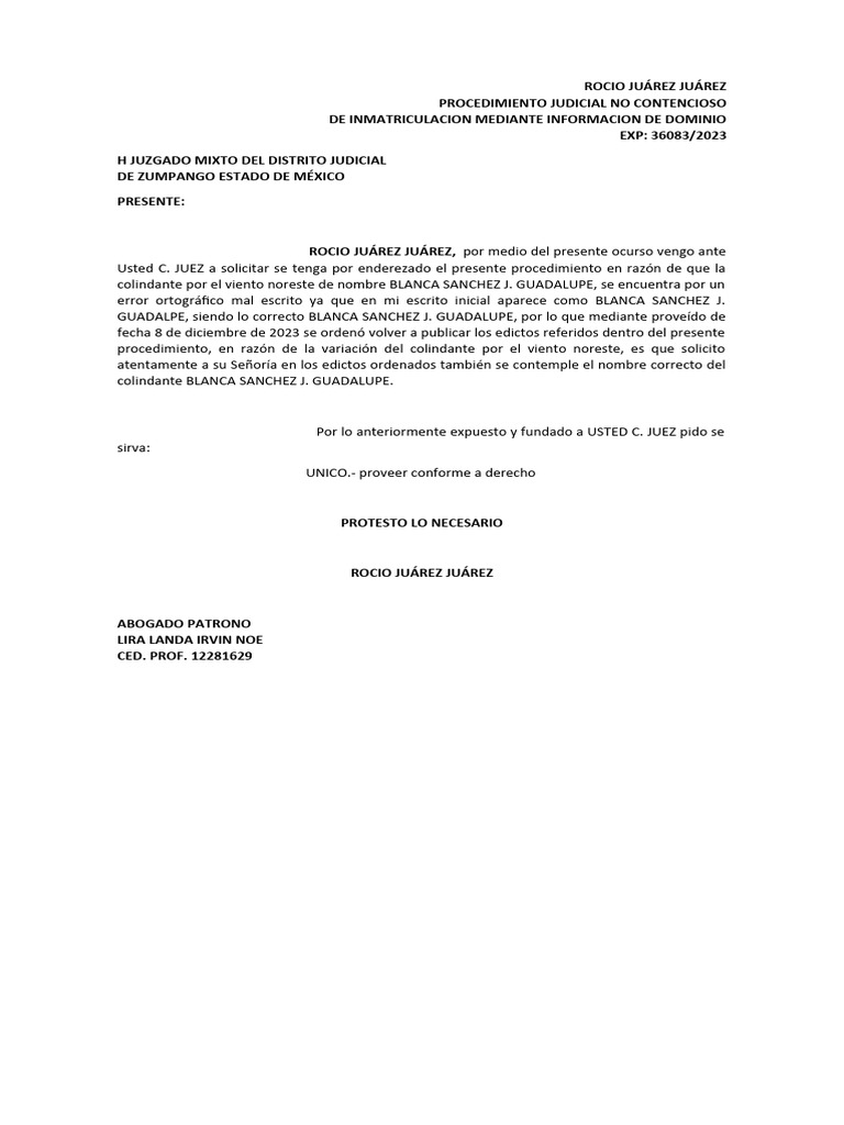 Corrección de Colindante en Inmatriculación | PDF