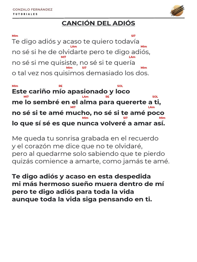 Canción del Adiós: Letra y Acordes | PDF