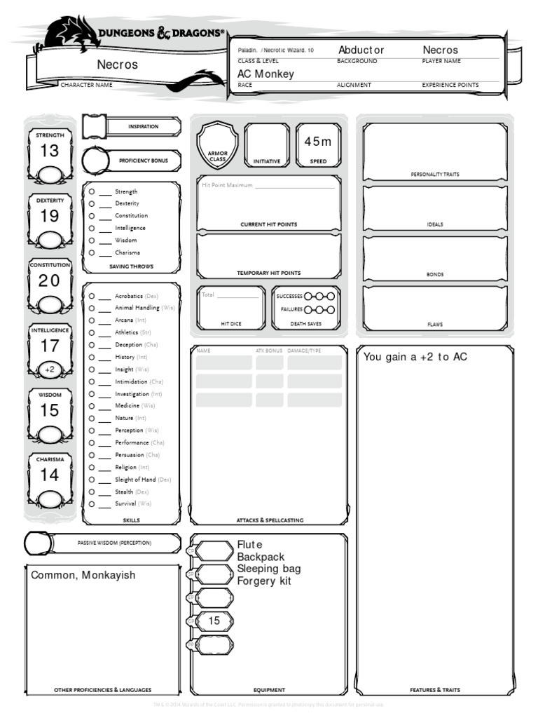 DND 5E CharacterSheet Form Fillable | PDF | Role Playing Games | Role ...