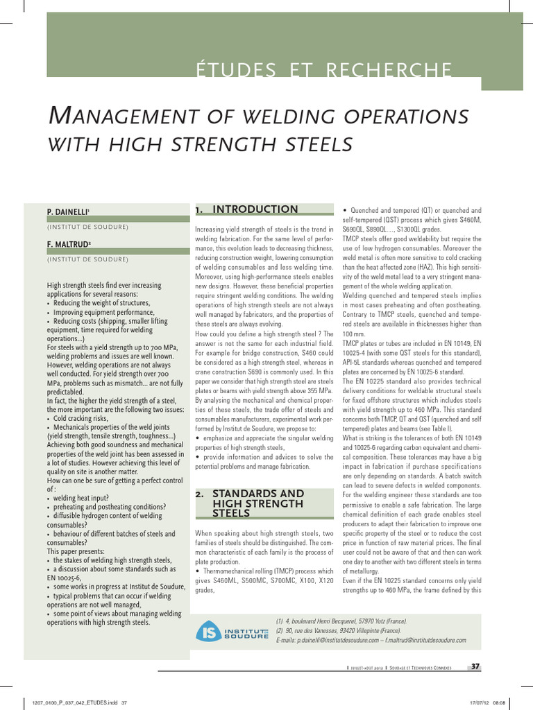 Managing Welding of High Strength Steels | PDF | Welding | Construction