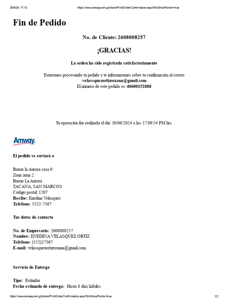 Print order confirmation pdf servicios financieros bancario
