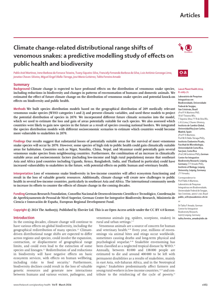 Snake Predation Impact On Biodiversity Reference: Climate Change Related Distributional Range Shifts Of Venomous Snakes A