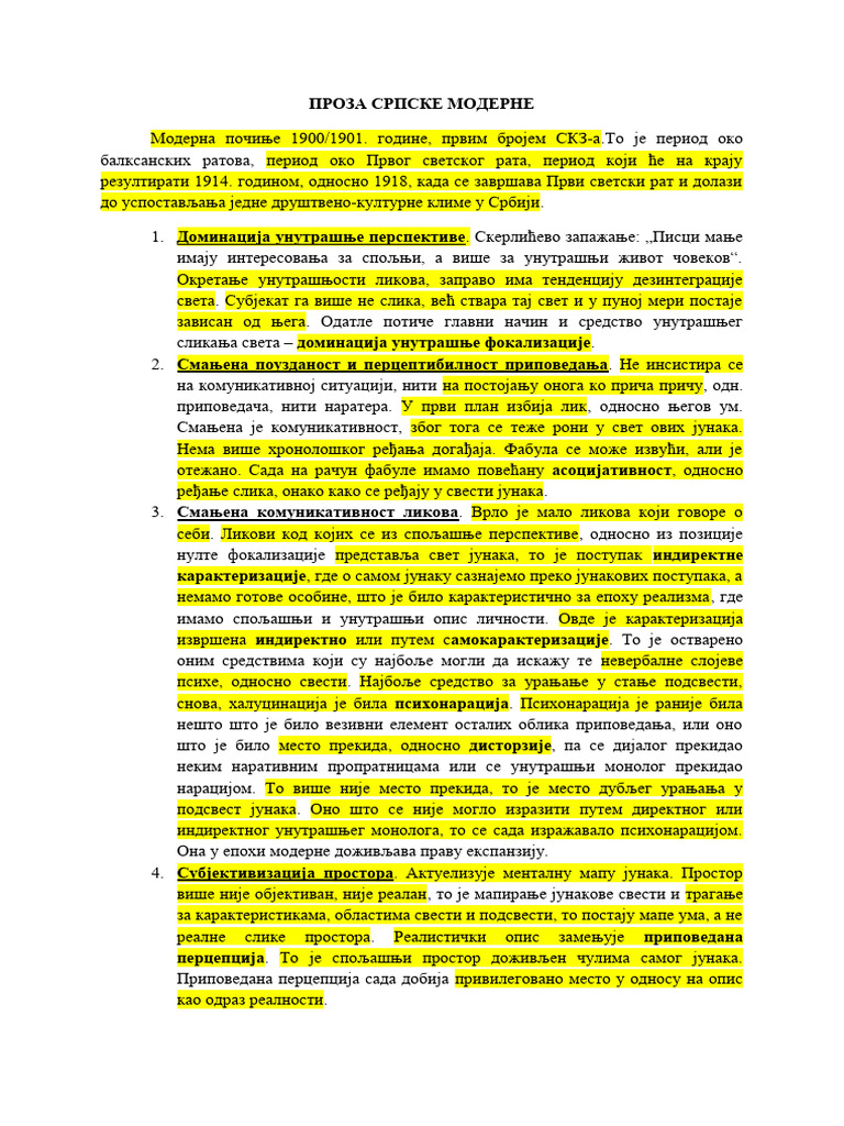 6.1 Karakteristika Proze Srpske Moderne | PDF