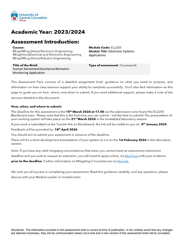 EL2205 Coursework Brief 2023 2024 | PDF | Wearable Technology ...