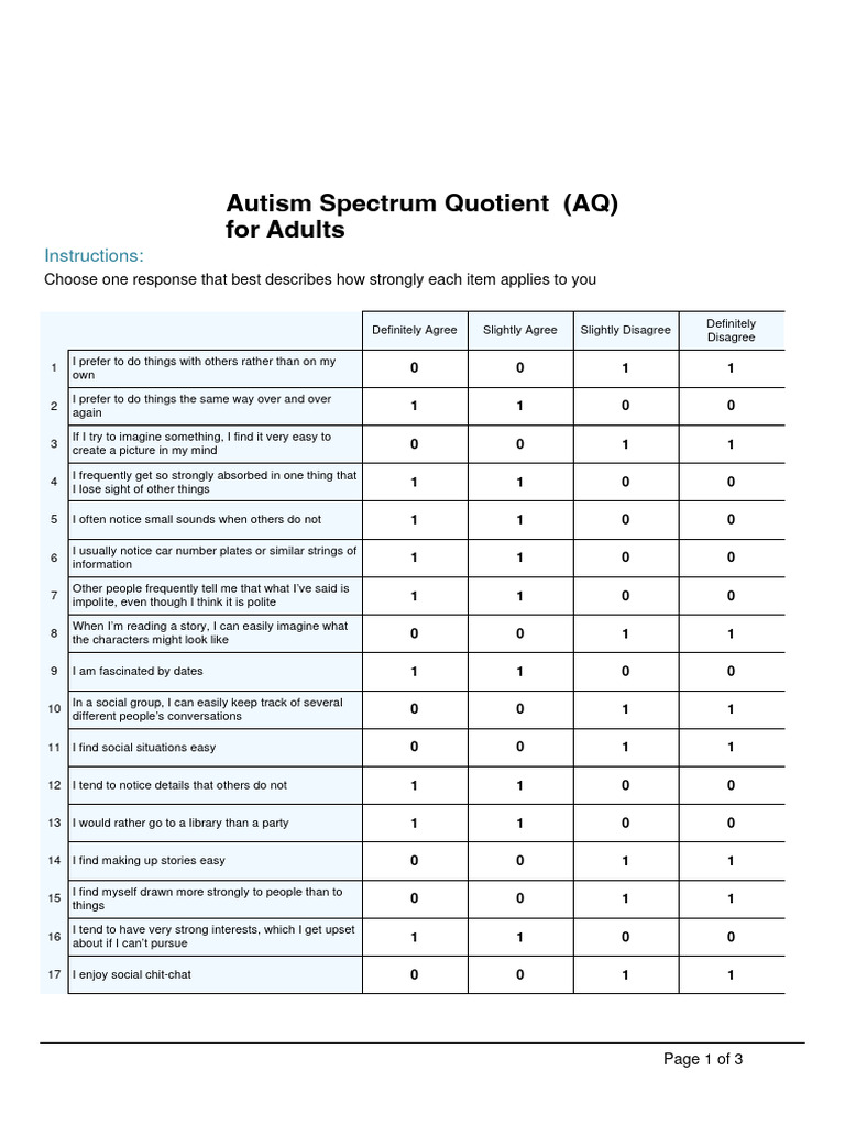 Autism Spectrum Quotient Assessment | PDF | Asperger Syndrome | Human ...