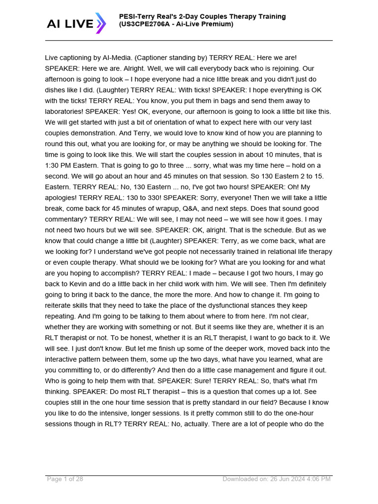 Terry Real's Couples Therapy Insights | PDF | Empathy | Psychotherapy